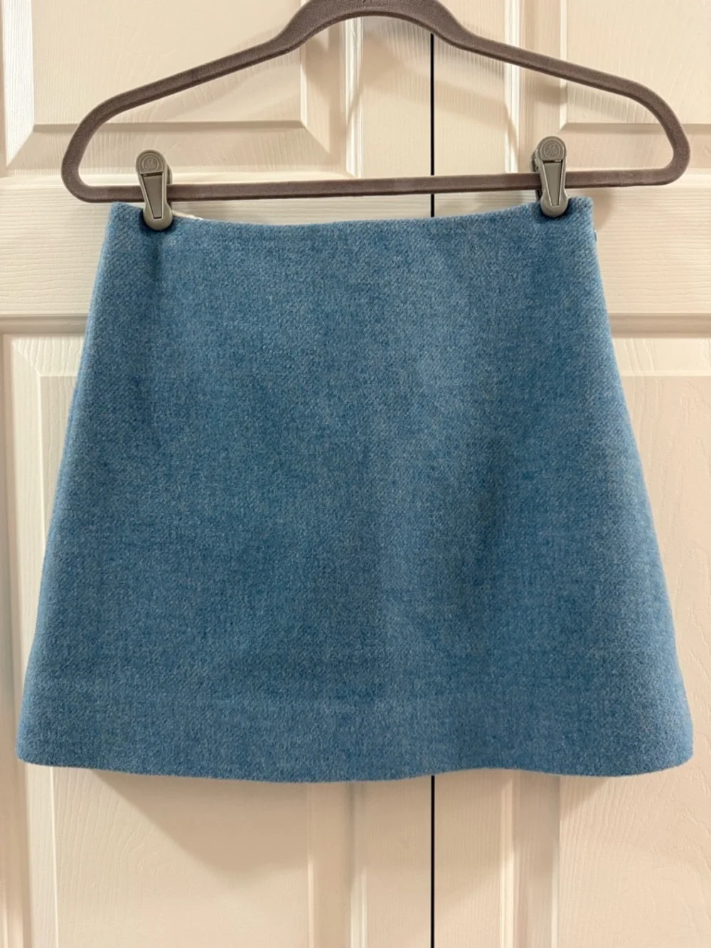 Ganni Blue Wool Blend Mini Skirt EU 34 US 2 A-Line Quiet Luxury Minimalist - Picture 3 of 14